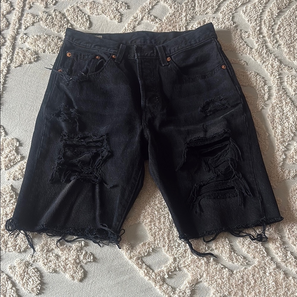 Levi's Black Distressed Denim Jean Shorts